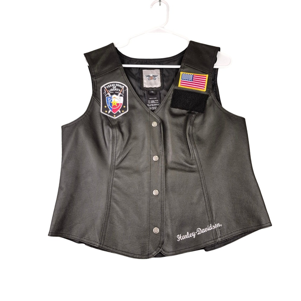 Harley-Davidson Womens Black Pigskin Leather Biker Vest XL Texas Sons of Liberty - Picture 1 of 16